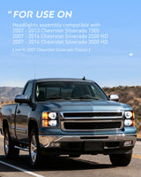 2007 2008 2009 2010 2011 2012 2013 Chevy Silverado 1500 2007 2008 2009 2010 2011 2012 2013 2014 Silverado 2500HD 3500HD Headlight Assembly Black Case Clear Reflector