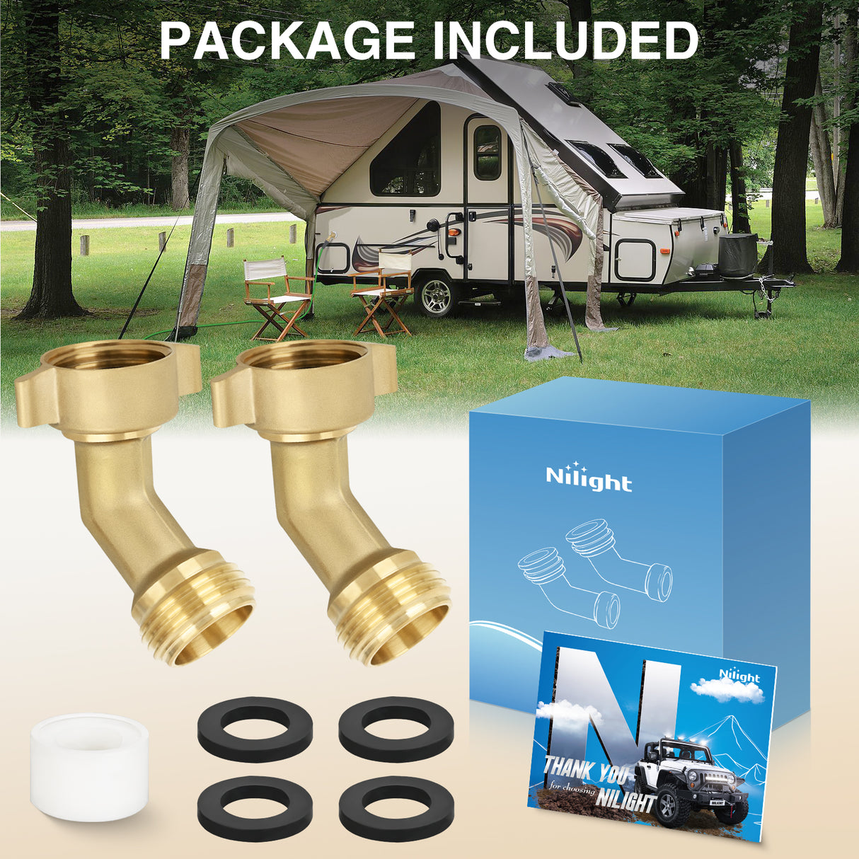 45 Degree Hose Elbow for RV Garden Water Hose Elbow Fitting 3/4Inch Brass 45° Water Hose Connector for RV Camper Trailer Outdoor Garden Hose Systems Faucet Adapter Accessories, 2-Pack