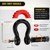 Shackle Recovery Ring 3 x 20Inch Recovery Tow Strap with Anti-Theft D-Ring Shackles