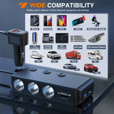 Nilight 9 in 1 Cigarette Lighter Adapter Splitter 3 Sockets PD 65W and QC3.0 18W Ports with Independent Switches LED Voltage Display for 12V 24V Cars SUV Van Truck Jeep Camper