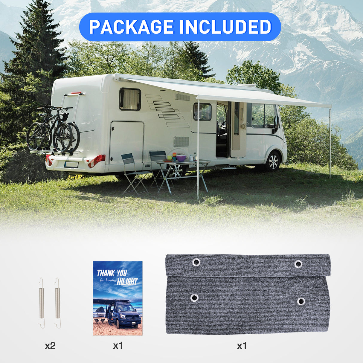 Nilight RV Step Covers 1 Pack 18 inch, Fits 8-11Inch Deep Camper Steps Adjustable Wrap Around RV Step Rug with Spring Works on Electrical & Manual RV Stairs Carpet for Camper Trailers Steps Outside, Gray