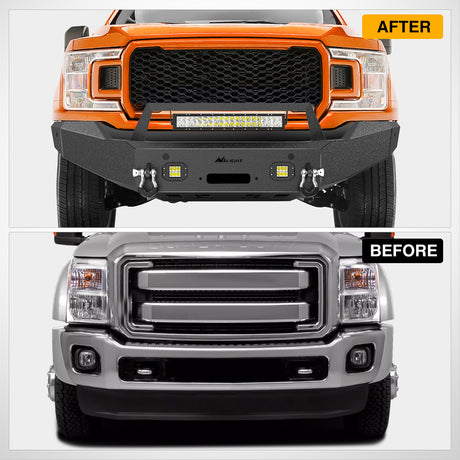 Nilight Front Bumper Compatible for 2011 2012 2013 2014 2015 2016 Ford 3rd Gen F250 F350 F450 with Winch Plate Sensor Holes 3 LED Lights and D-rings