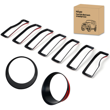Nilight Grill Inserts fit for Jeep Wrangler Front Grille Inserts Headlight Cover Set for JL JLU Unlimited Sport SportS 2018 2019 2020 2021 2022 2023 Grille Bezels Trim Exterior Accessories Black 9 Pcs