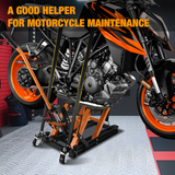 Motorcycle Lift Jack 1500 LBS Hydraulic Lifts ATV Scissor Jacks with Wheel Foot Pedal Handle Ratchet Belt Heavy Duty Lifter Stand Hoist Table for Dirt Bike Garage Storage Repair Tool,Orange