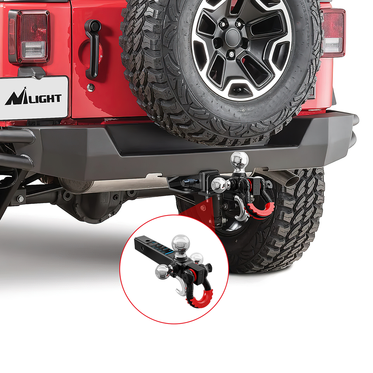 Trailer Hitch Tri-Ball Mount with Hook and Rotatable Tow Anti-Theft 3/4Inch Shackle Fits for 2inch Receiver Ball Size 1-7/8Inch 2Inch 2-5/16Inch GTW from 5000lbs to 10000lbs for RV SUV ATV Truck