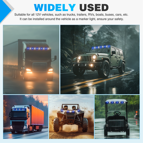 Nilight 3/4Inch Dual Color Marker Light 10PCS Blue to White Auxiliary Side Marker Bullet Clearance Indicator Lights 3 Plug Connector IP68 Waterproof for Trailer Truck Pickup Camper RV ATV UTV Van Bus