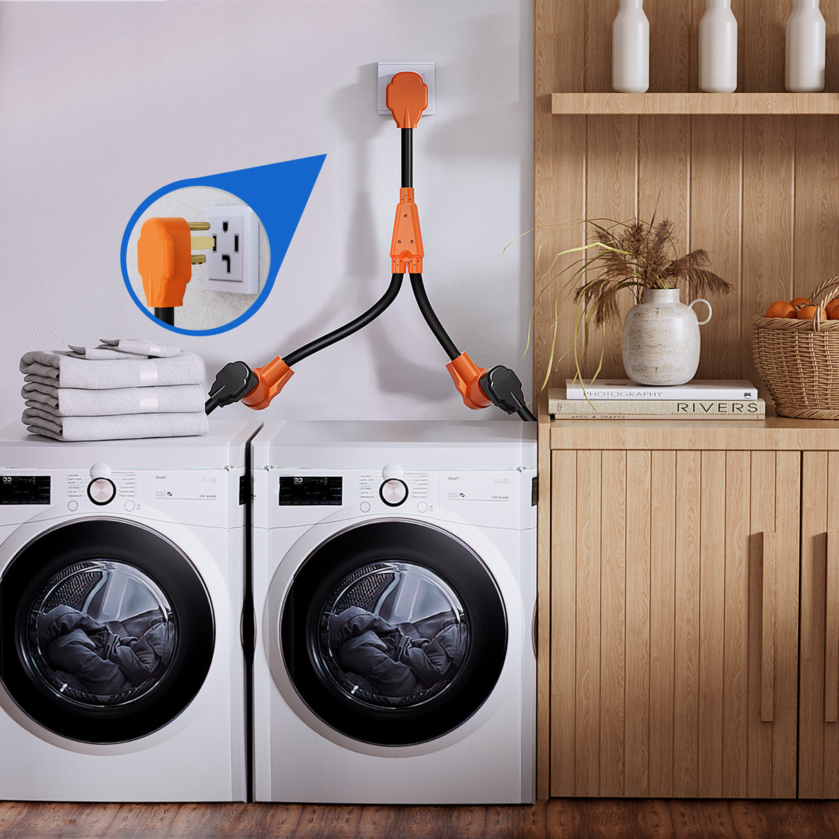 EV Dryer Y Splitter Adapter Cord 30 Amp Male Plug to Two 30Amp Female Receptacle 4 Prong 125V/250V 7500 Watt Pure Copper Conversion Heavy Duty STW 10 AWG Cable 14-30P 14-30R 30M/30F