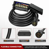 12 Feet Heavy Duty 7 Way Inline Trailer Plug with 7 Gang Junction Box Nilight