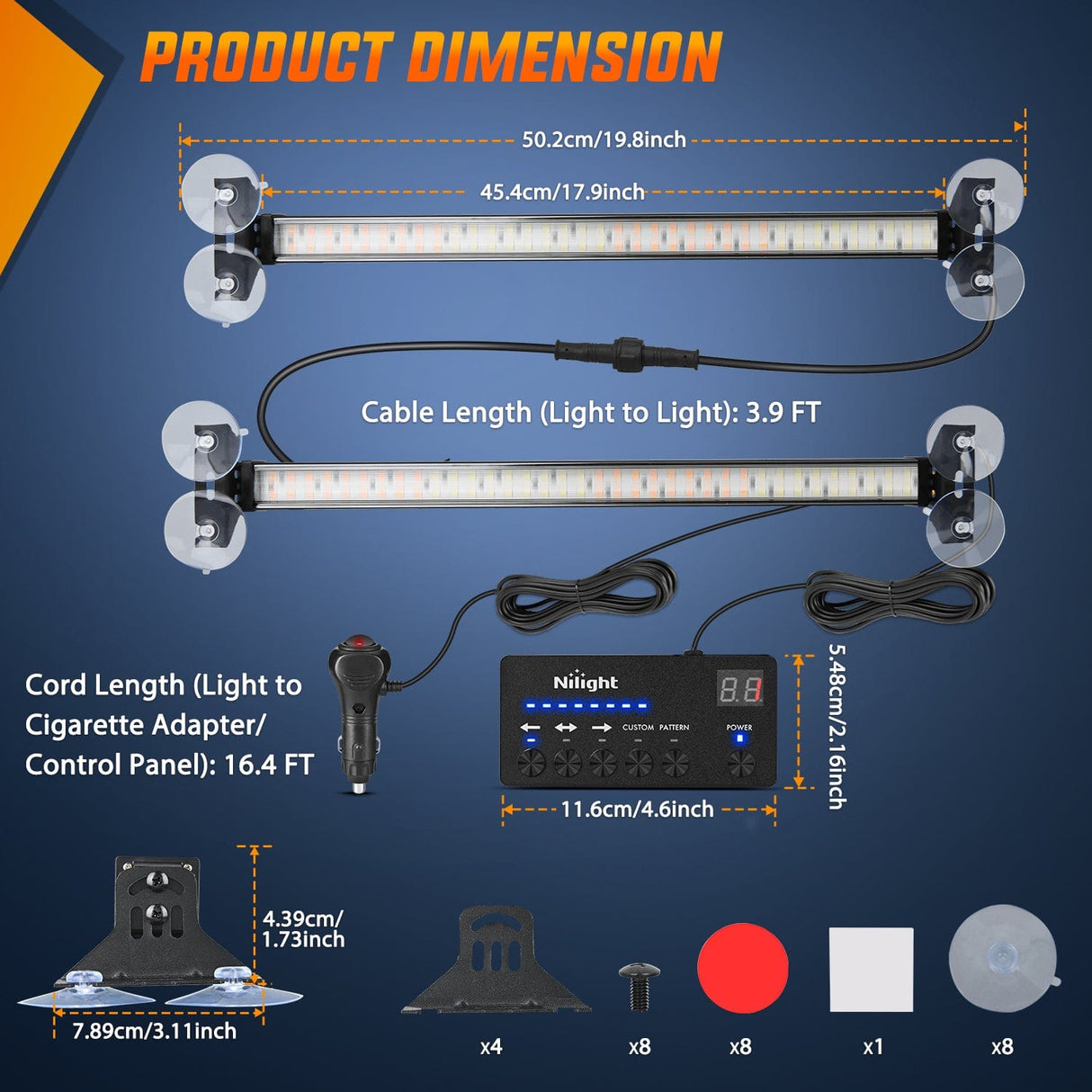 Nilight 144 LED Strobe Traffic Advisor Light Bar Blue with Controller 2 in 1 Automotive Emergency Warning Flashing Police Windshield Lights Bars for Cars Tow Plow Trucks Construction Vehicles