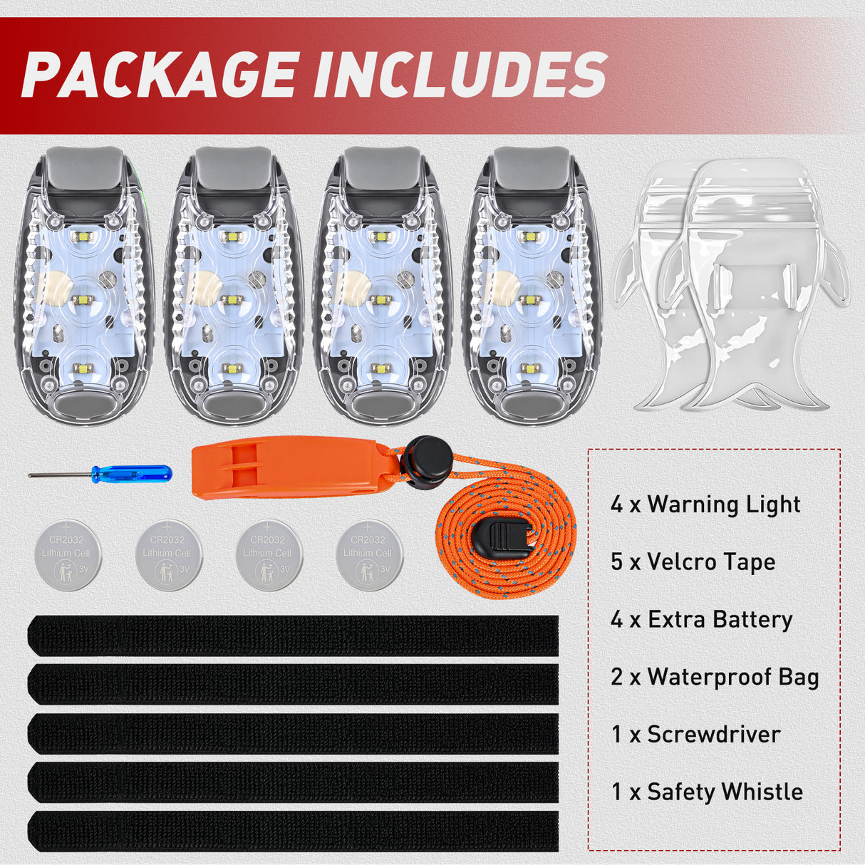 LED Safety Light 4PCS White Marine Navigation Bike Tail Lights Three Modes Waterproof Reflective Gear Clip On Flash Strobe Indicator Lamp for Night Boating Fishing Cycling Jogging