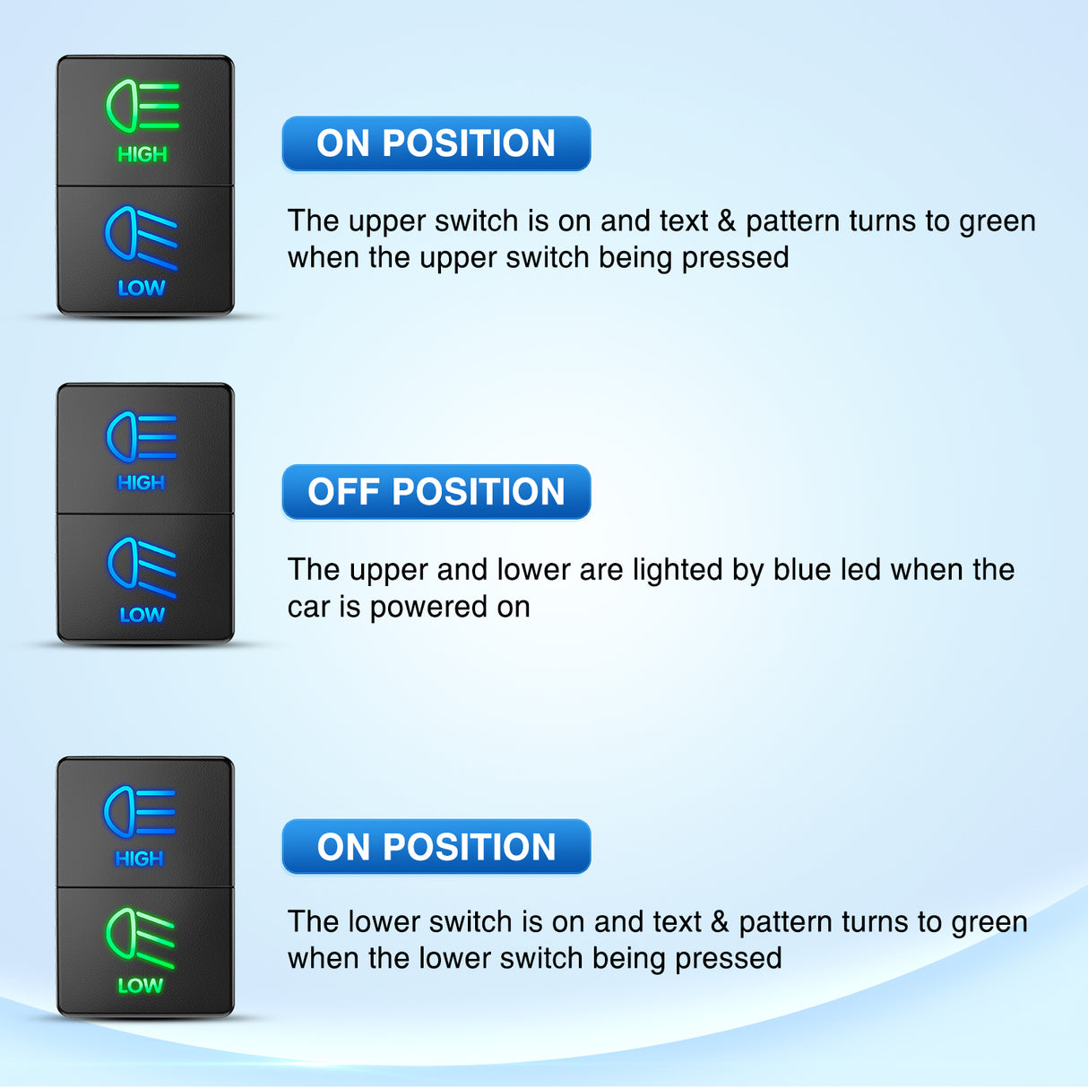 High Beam & Low Beam Dual Push Button Switch 12V ON Off Switches with Connector Wire Kit 1.28Inch x 0.87Inch Replacement for Toyota Sequoia Highlander Tacoma Tundra 4Runner RAVR Yaris