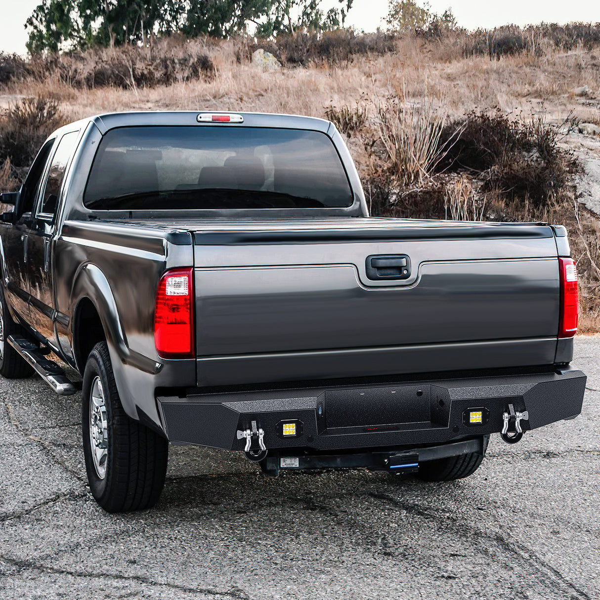 Nilight Rear Step Bumper Compatible with 2011 2012 2013 2014 2015 2016 3rd Gen Ford F250 F350 F450 Super Duty Pickup Truck Bumper with LED Lights, Sensor Holes and D-rings