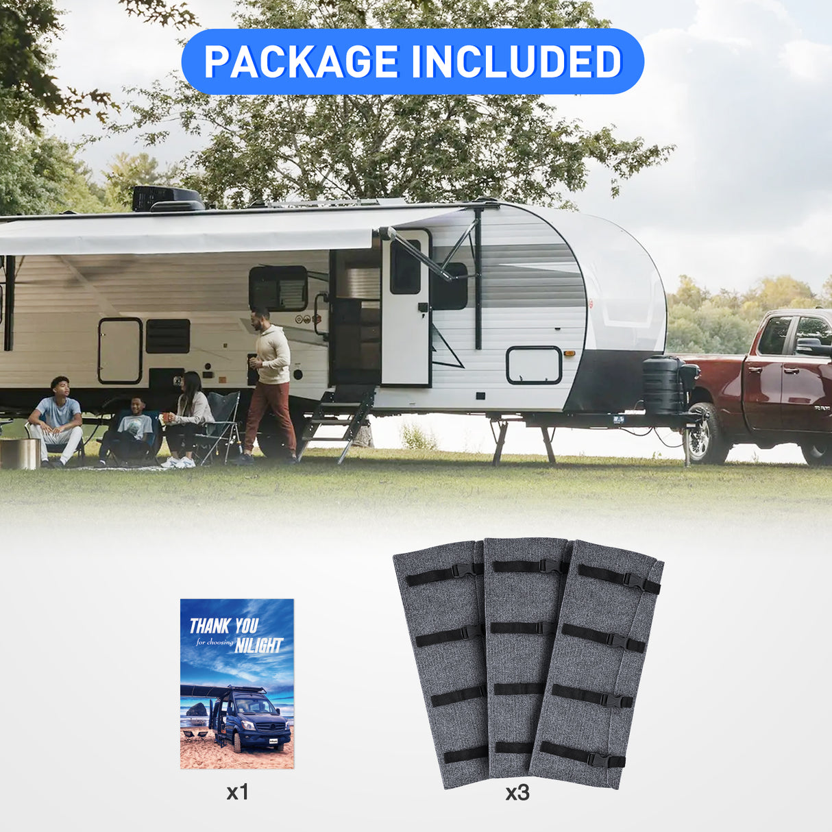 Nilight RV Step Covers 3 Pack 22 inch, Fit 8-11Inch Deep Camper Steps Adjustable Wrap Around RV Step Rug with Snap Fasteners on Electrical & Manual RV Stairs Carpet for Camper Trailers Steps Outside,Gray