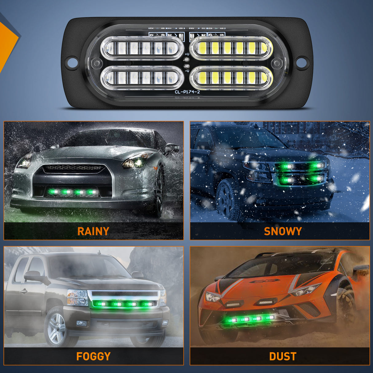 Nilight 4PCS LED Strobe lights 12V 24V Sync Feature Green White 24LED Emergency Hazard Warning Lights with Controller Hard Wire or Cigarette Lighter Plug for Car Truck RVs Campers