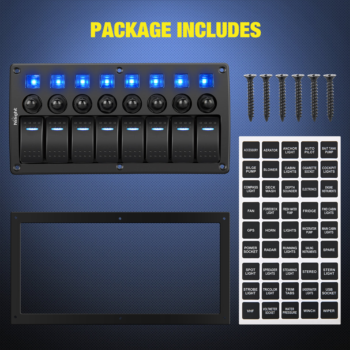 Nilight 8 Gang Rocker Switch Panel Waterproof Pre-Wired Marine with Resettable Circuit Breaker LED Backlight 5A 10A 15A Breakers 12V 24V ON Off 3 PIN Toggle Switches for Car Truck Boat RV