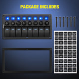 Nilight 8 Gang Rocker Switch Panel Waterproof Pre-Wired Marine with Resettable Circuit Breaker LED Backlight 5A 10A 15A Breakers 12V 24V ON Off 3 PIN Toggle Switches for Car Truck Boat RV