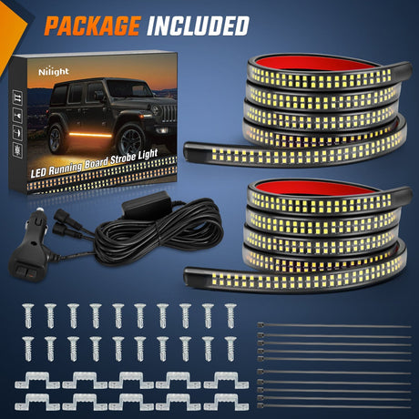 Nilight 2PCS 70 Inch Emergency Strobe Lights Strip 1125 LED Running Board Marker Light Amber Flexible Side Flashing Warning Caution Safety Waterproof for Truck Construction Vehicles Pickup