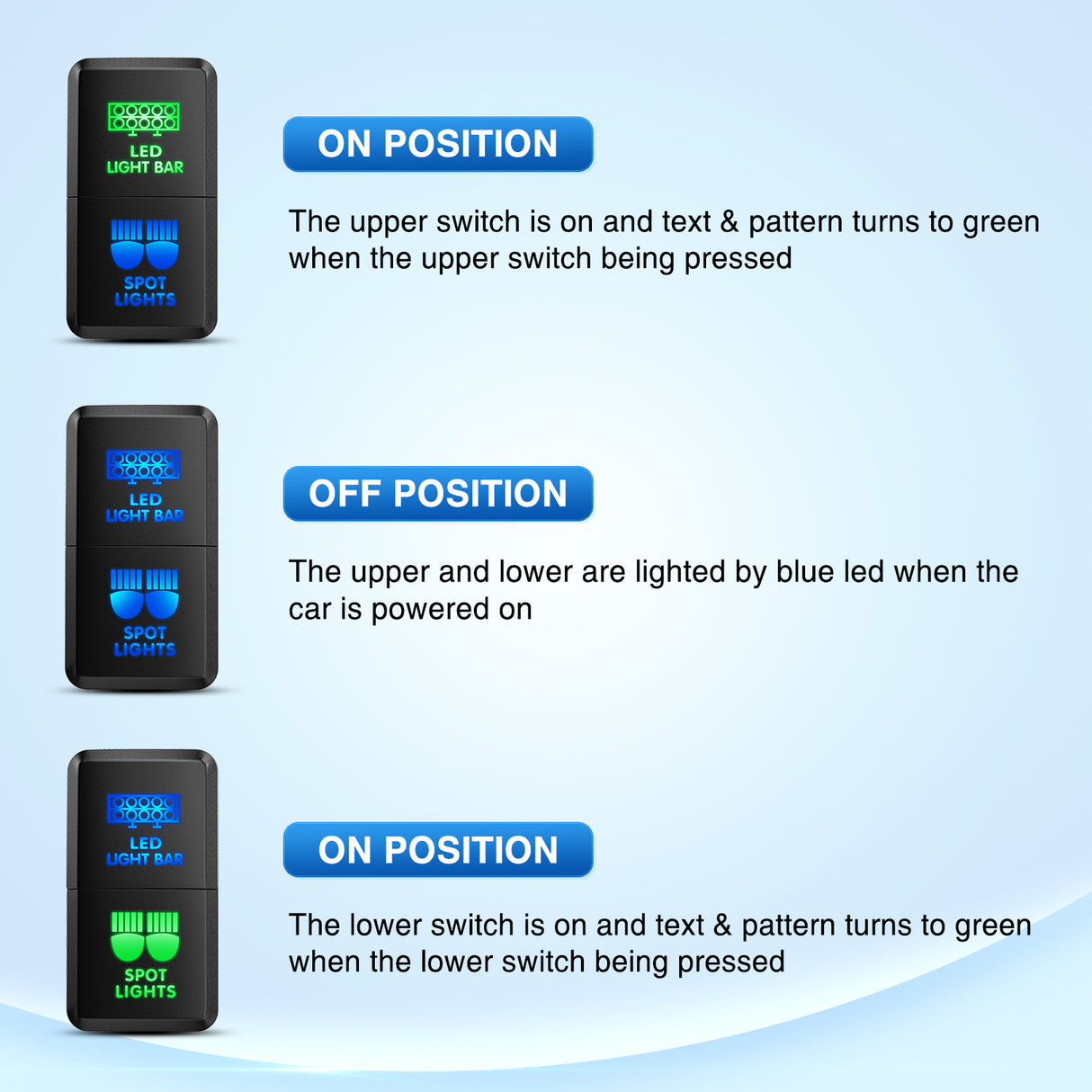 LED Light Bar & Spot Lights Dual Push Button Switch 12V ON Off Switches with Connector Wire Kit 1.54Inch x 0.83Inch Replacement for Toyota Tacoma Tundra 4Runner FJ Cruiser Hilux Fortuner