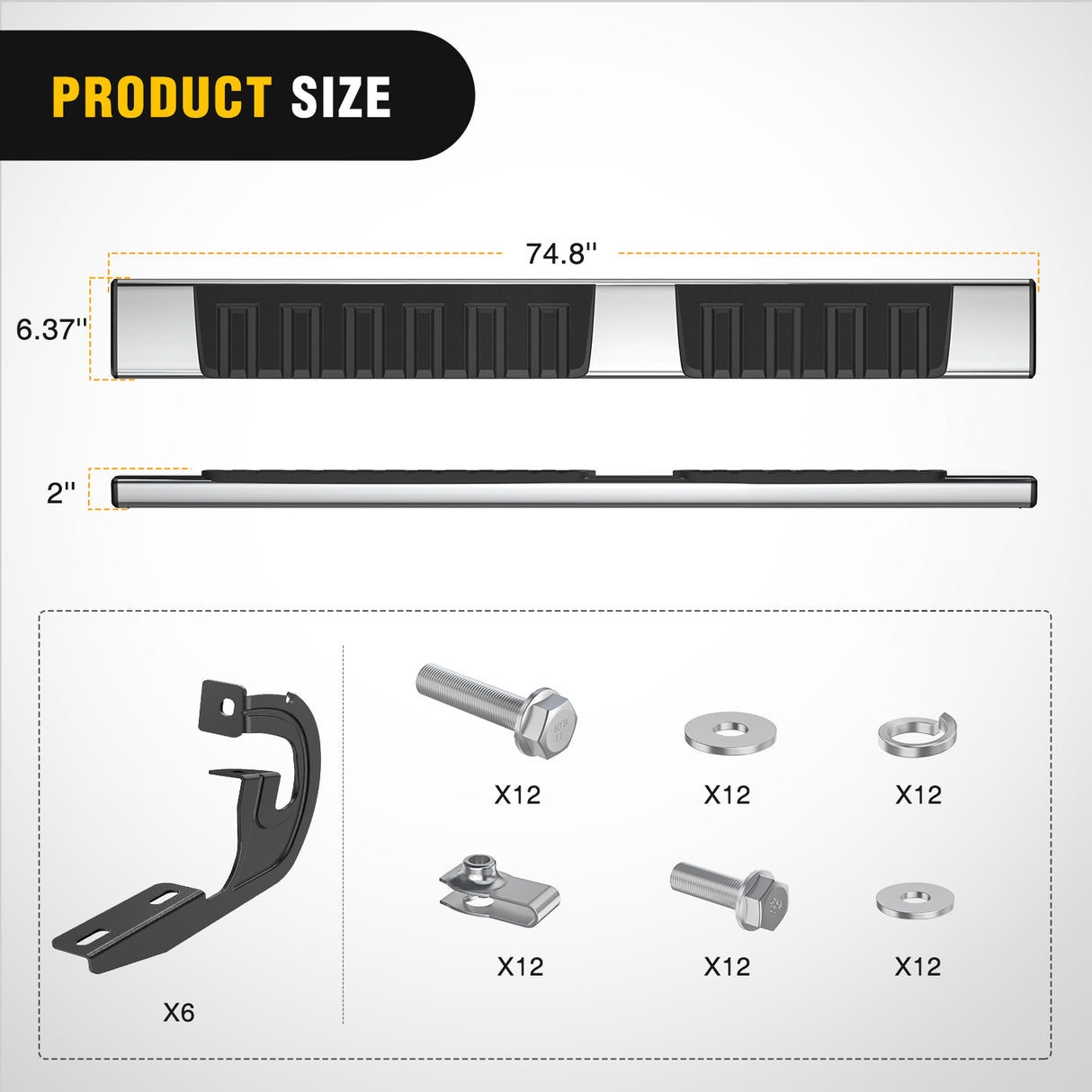 Nilight Running Boards 6 inch Side Step Nerf Bars Easy Bolt-On Installation