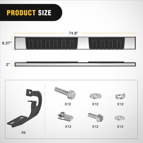 Nilight Running Boards 6 inch Side Step Nerf Bars Easy Bolt-On Installation