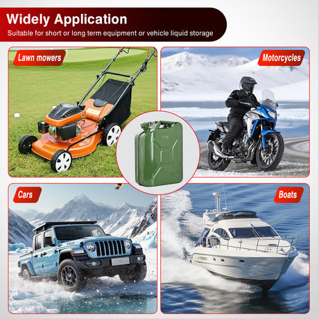 Gas Can Metal Gas Can 5 Gallon with Spout System and Handle, 20 Litre Metal Container for Gasoline Trucks Cars ATV Motorcycle Equipment, No Spill Steel Safety Gas Fuel Cans Green, 1 Pack