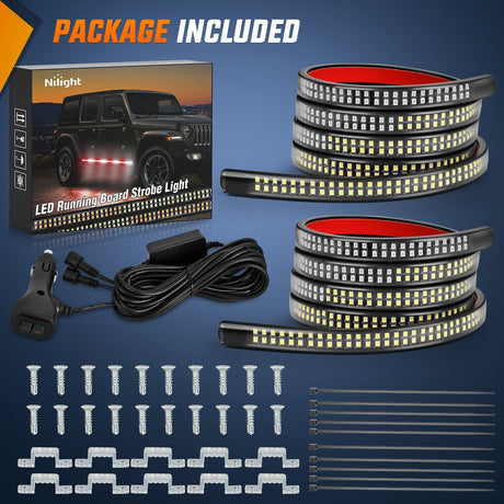 Nilight 2PCS 70 Inch Emergency Strobe Light Strip 1125 LED Running Board Lights Red White Flexible Side Flashing Warning Caution Safety Waterproof for Truck Construction Vehicles Pickup