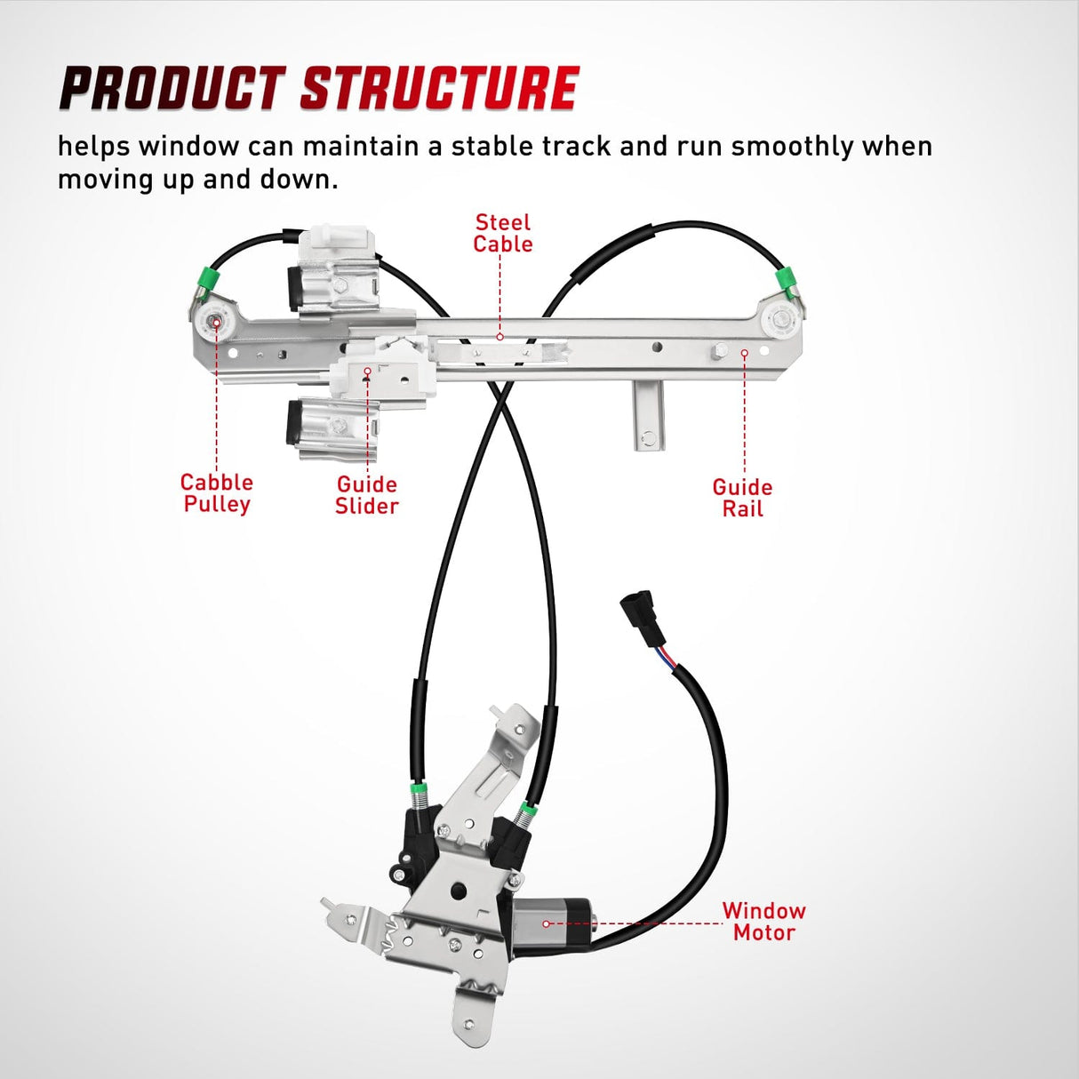 Nilight Power Window Regulator with Motor Rear Driver Side,Compatible with Cadillac Escalade/Chevy Tahoe/GMC Yukon 2002 2003 2004 2005 2006,Rear Left,748-228