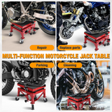 Motorcycle Lift Table Jack 300 LBS Heavy Duty Hydraulic Motorcycle Scissor Jack Lifts Table Foot Pedal with 4 Caster Wheels Wide Deck for Motorbike Dirt Bike ATV Garage Repair Tool, Red