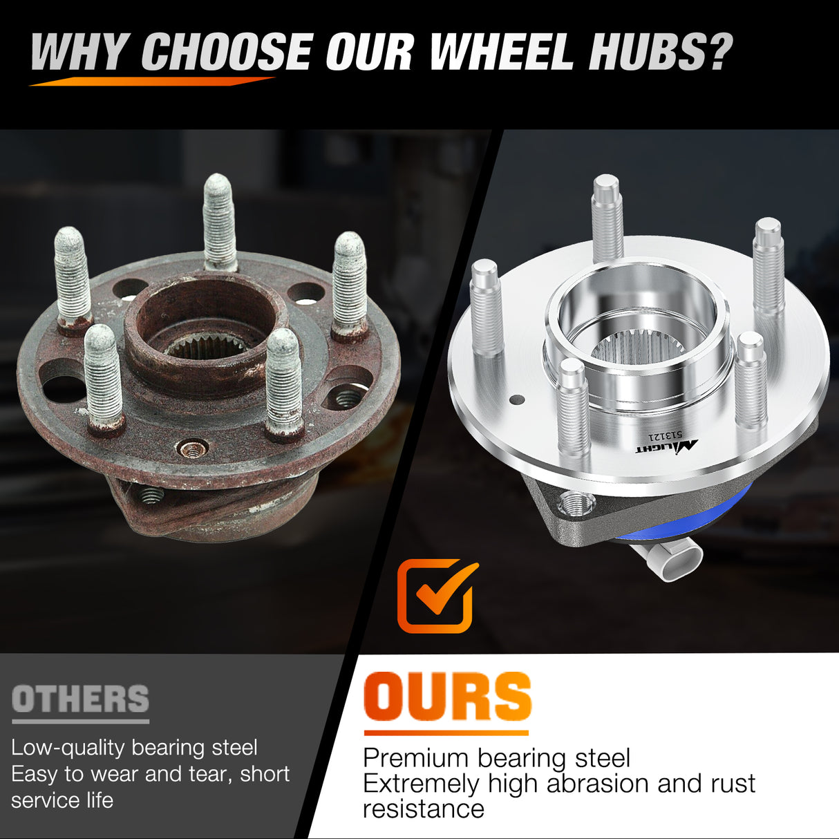 Nilight Front Wheel Hub and Bearing Assembly for Chevy Impala 2000 2002 2003 2004 2005 2006 2007-2011, Buick Lacrosse Allure 2005–2009, Cadillac DTS Eldorado, Buick Century, 5 Lug w/ABS, OEM 513121