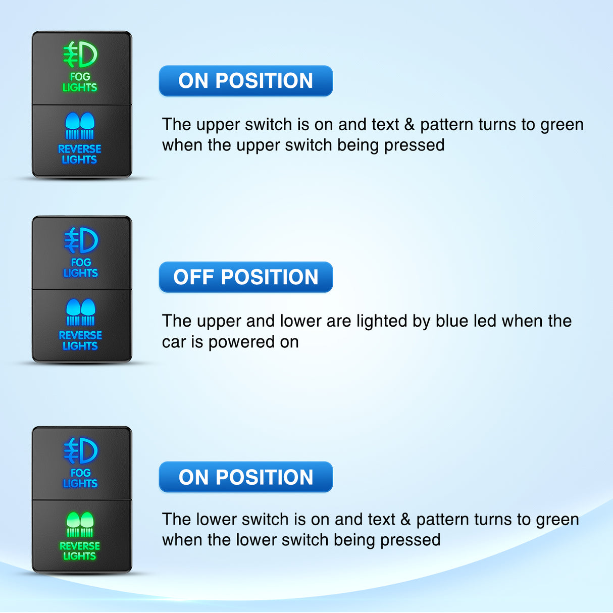 Fog Lights & Reverse Lights Dual Push Button Switch 12V ON Off Switches with Connector Wire Kit 1.28Inch x 0.87Inch Replacement for Toyota Sequoia Highlander Tacoma Tundra 4Runner RAVR Yaris