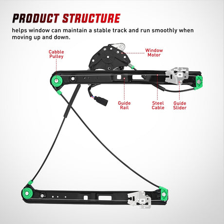 Nilight 741-485 Power Window Regulator/Motor Front Passenger Side Compatible with BMW E46 325i 328i 330i 1999 2000 2001 2002 2003 2004 2005 Sedan