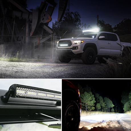 Nilight 33Inch LED Light Bar 2Pcs 4Inch 60W Spot Flood Lights Pods Off Road DrivingWork Lighting with 14AWG Wiring Harness Kit-3 Leads for Truck Tractor Pickup Boat SUV ATV UTV Car Van Camper