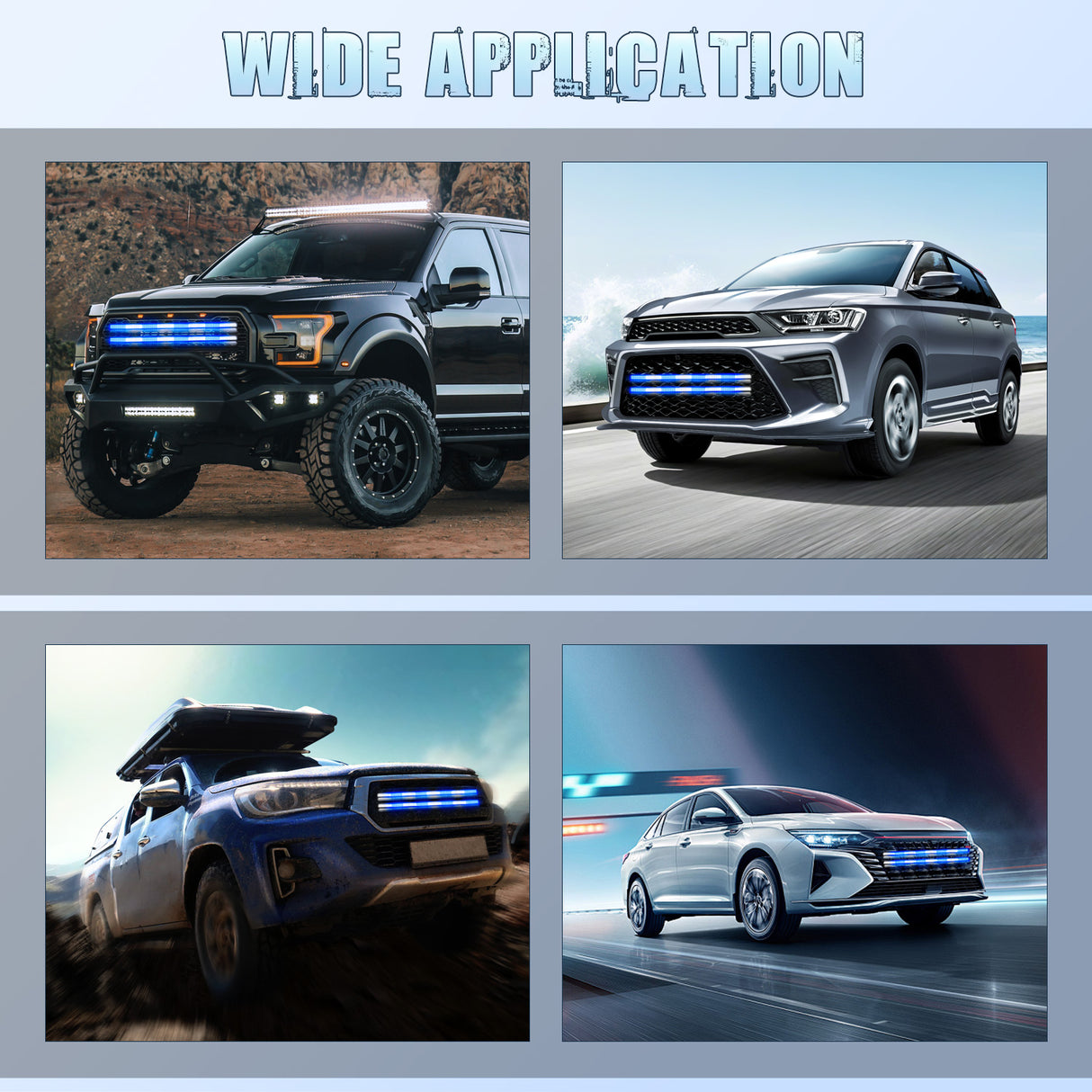 Nilight 2PCS 24 inch Truck Grille Strobe Lights Strip 384 LED Emergency Light Blue White Flexible Side Flashing Warning Caution Safety Waterproof Lighting Kit for Trucks Tow Plow Construction Vehicles
