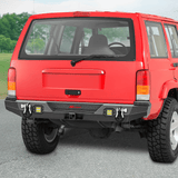 Rear Bumper 1984 1985 1986 1987 1988 1989 1990 1991 1992 1993 1994 1995 1996 1997 1998 1999 2000 2001 Jeep Cherokee XJ Rear Bumper 2inch Hitch Receiver Upgraded 18W LED Light Pods Offroad Textured Black