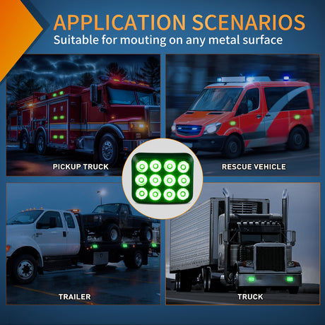 Nilight 12LED Magnetic Wireless Trailer Lights 2PCS Rechargeable Portable Hazard Beacon Warning Light Green Emergency Strobe Light for Trucks Trailers Vehicles Cars Bus Surface Mount