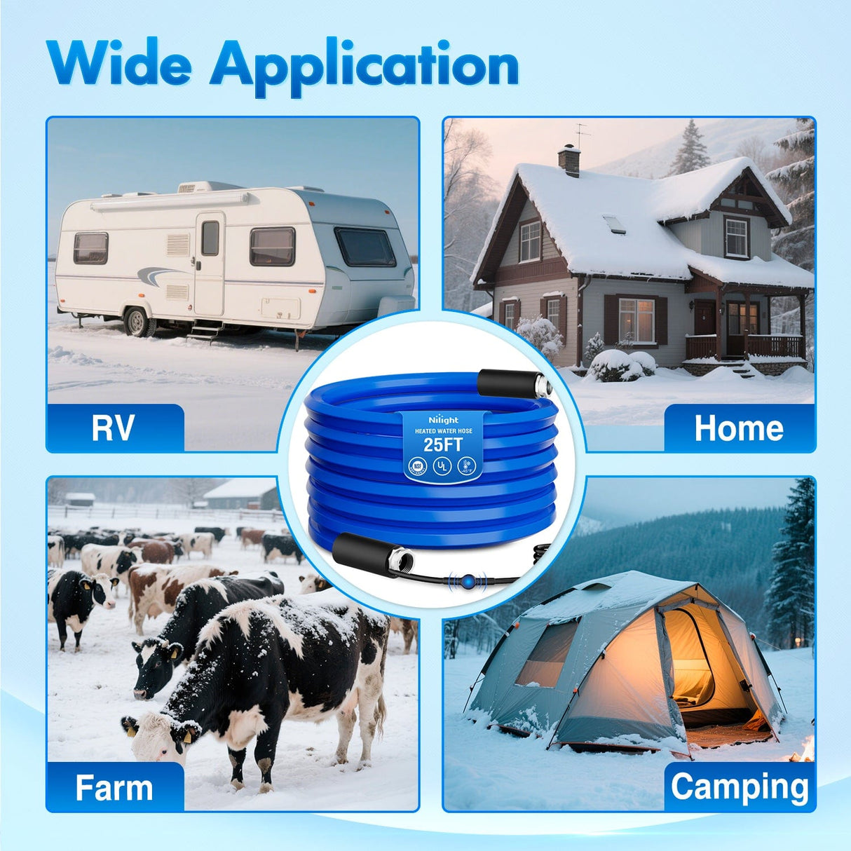 Nilight 25FT Heated Water Hose RV 5/8”Inside Diameter -45°F Freeze Protaction Antifreeze Garden Drinking Hoses with Saving Thermostat and Smart Heat System for Winter Camper Supply Accessories