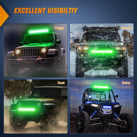 LED Light Bar LED Light Bar 20 Inch 126W Spot Flood Combo Green Beam Off Road Lamp Fishing Hunting Emergency Deck Work Lighting for Trucks UTV Pick-up Van Boat Tractor