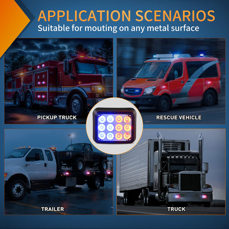 Nilight 12LED Magnetic Wireless Trailer Lights 2PCS Rechargeable Portable Hazard Beacon Warning Light Red and Blue Emergency Strobe Light for Trucks Trailers Vehicles Cars Bus Surface Mount