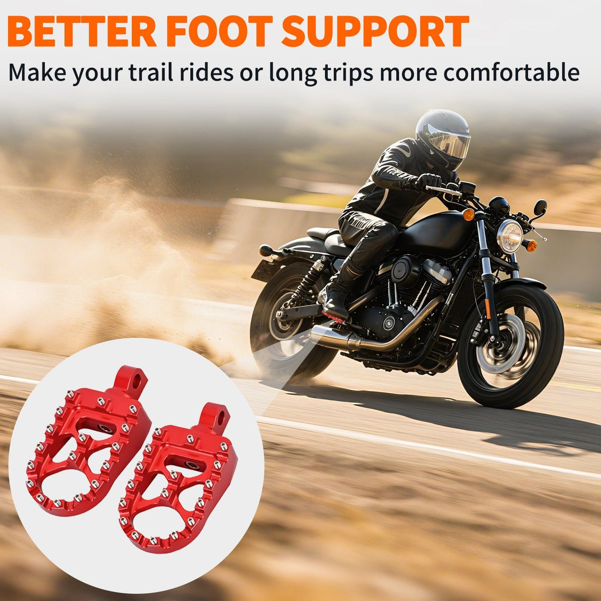 Motorcycle Foot Pegs Dirt Bike Footpegs Fit for Harley Dyna 1993-2017 Fatboy 1990-2017 Iron 883 2009-2017 Sportster 883 360° Rotating CNC Foot Pegs Heavy Duty Aluminum Alloy Peg Pedal, Red