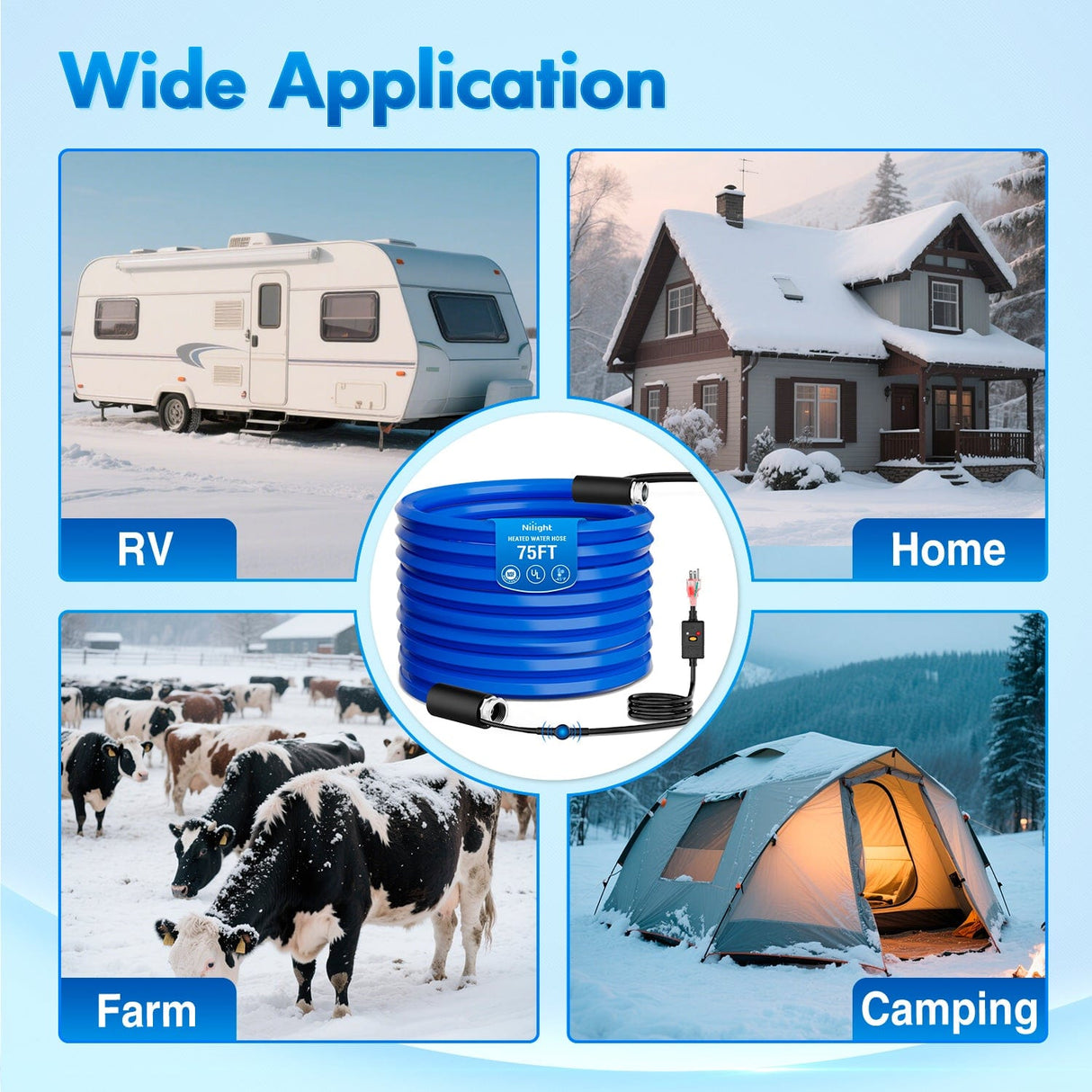 Nilight 75FT Heated Water Hose RV 5/8inch Inside Diameter -45°F Freeze Protaction Antifreeze Garden Drinking Hoses with Saving Thermostat and Smart Heat System for Winter Camper Supply Accessories