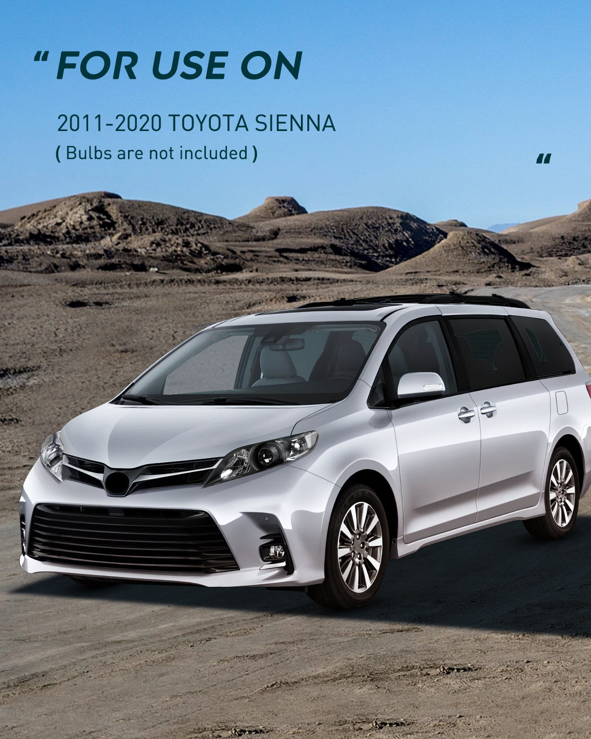 Headlight Assembly Compatible with 2011 2012 2013 2014 2015 2016 2017 2018 2019 2020 Toyota Sienna Black Housing Clear Reflector Clear Lens Headlights Replacement