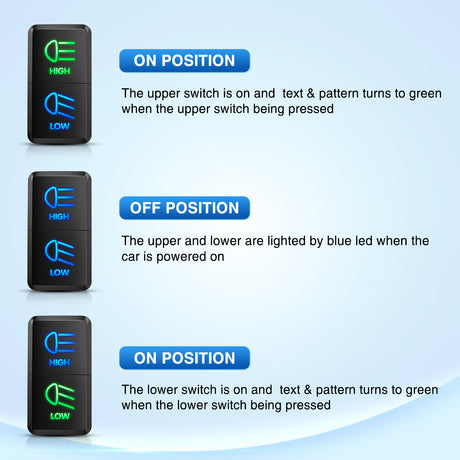 Nilight High Beam & Low Beam Dual Push Button Switch 12V ON Off Switches with Connector Wire Kit 1.54 Inchx 0.83 Inch Replacement for Toyota Tacoma Tundra 4Runner FJ Cruiser Hilux Fortuner