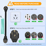 EV Dryer Adapter Cord 30 Amp to 30Amp 3 Prong 125V 3750 Watt Pure Copper Dryers Old Outlet New Plug Conversion Heavy Duty 10 Gauge Wires 10-30P to 14-30R 30M/30F