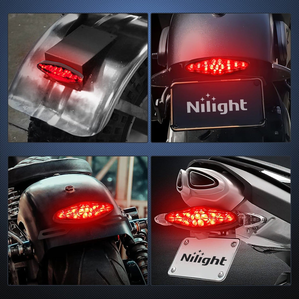 Taillight Assembly Motorcycle Tail Lights LED Brake Running Light with License Plate Bracket Dirt Bike Rear Lighting Compatible with Honda Yamaha Kawasaki Suzuki Chopper Turing Cruiser, Red