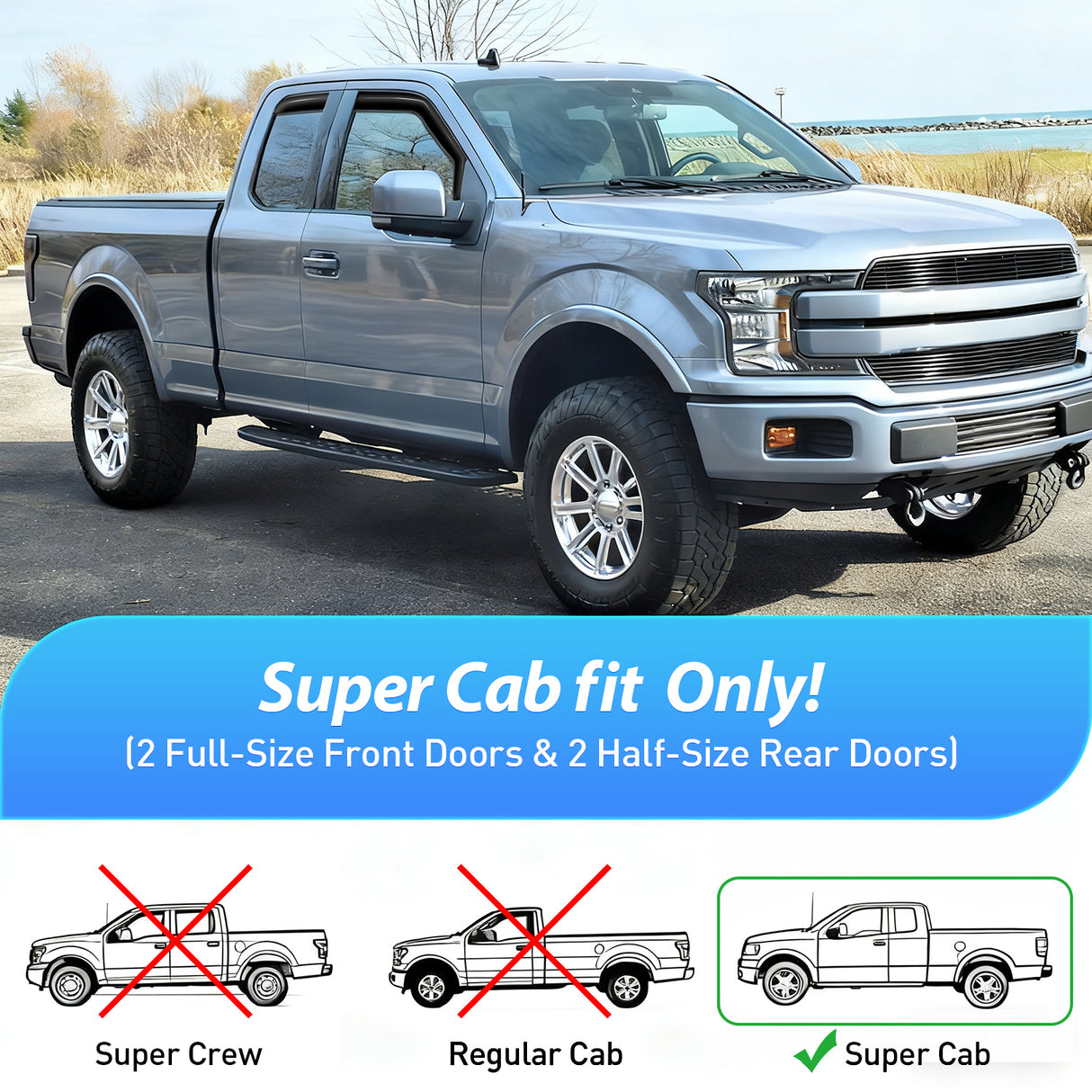 4pcs Rain Guards for Ford F150 Raptor 2015 2016 2017 2018 2019 2020 Super Cab, F250 F350 F450 F550 Super Duty 2017 2017 2019 2020 2021 2022 2023 Super Cab