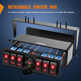 6Gang Aluminum ON/Off Rocker Switch Box w/ QC 3.0 Dual USB Charger Voltmeter with Red Backlit Nilight