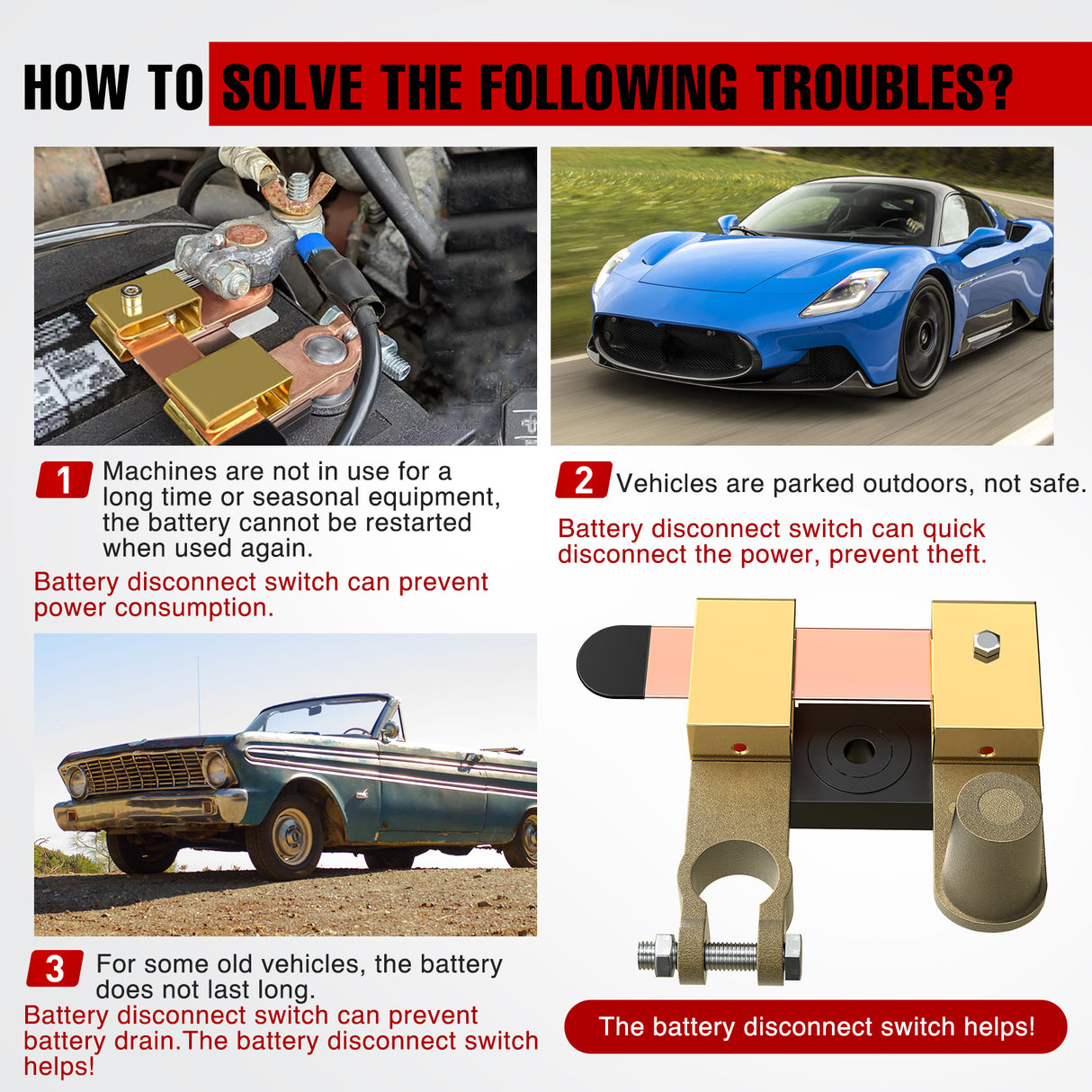 Nilight Top & Side Post Adjustable Knife Blade Master Kill Switch 12V 24V 250A Battery Negative Disconnect Shut Off Kill Power Isolator for Car Truck Marine RV Vehicle and Electrical Equipment