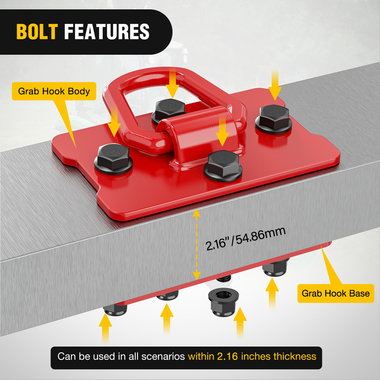 Nilight 2Pcs 1/2inch D Rings for Trailers Heavy Duty Trailer Tie Down Rings, Incl. Mounting Hardware, Forged Steel Bolt-On Grab with Back Plates Compatible with Tractor RV UTV Truck, Max 12000Lbs, Red