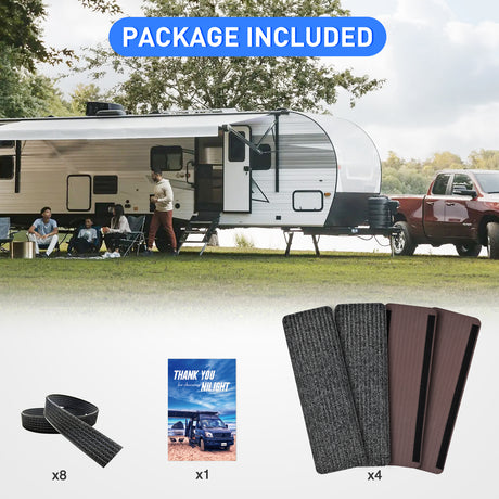 Nilight RV Step Covers 4 Pack 24 x 7.5 inches, Non Slip Camper Steps RV Step Rug with Hook & Loop Works on Electrical & Manual RV Stairs Carpet Rug for Mobile Home Camper Trailers Steps Outside, Gray