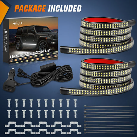 Nilight 2PCS 70 Inch Emergency Strobe Light Strip 1125 LED Running Board Lights White Flexible Side Flashing Warning Caution Safety Waterproof for Truck Construction Vehicles Pickup